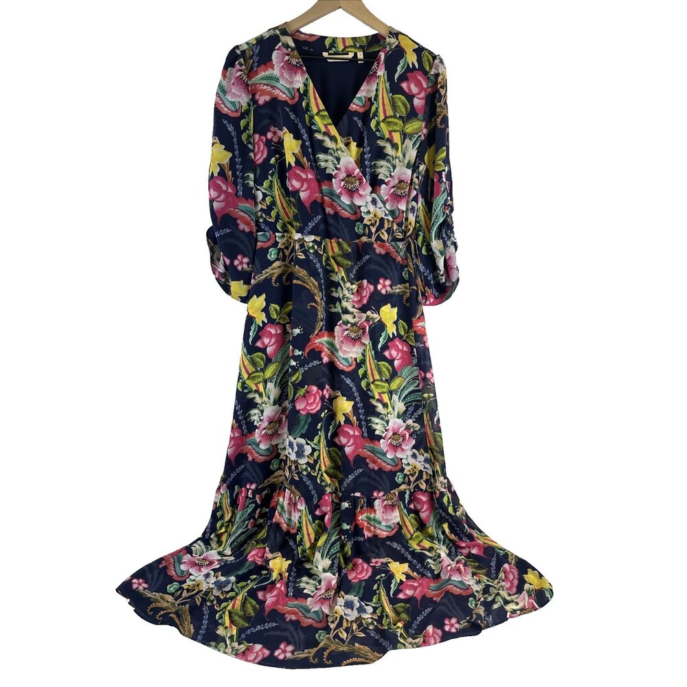 Soft Surroundings Samantha Maxi Dress Floral Faux Wrap Boho Whimsy Ruffle V-Neck - Picture 2 of 16